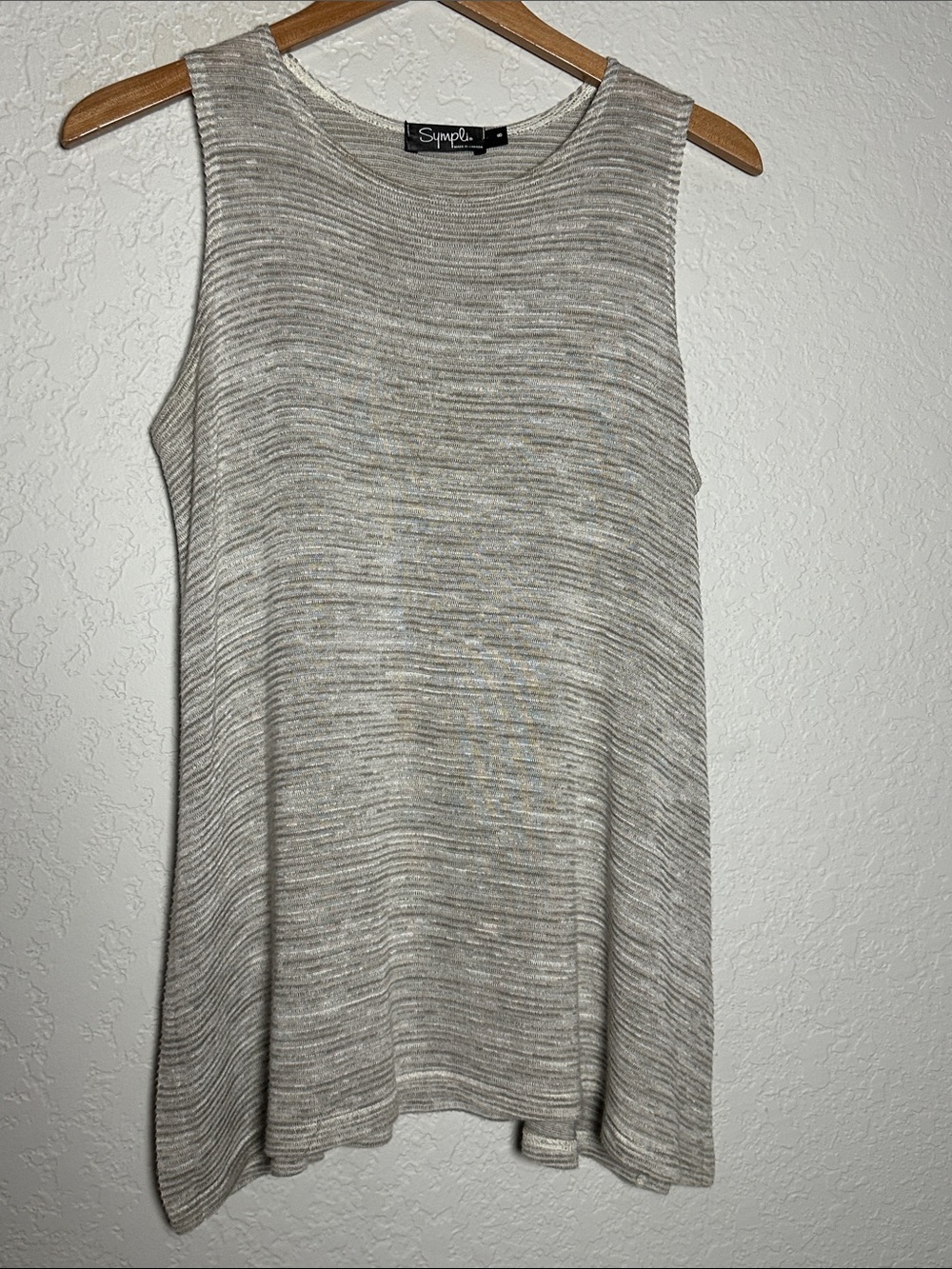 Sympli Neutral Ribbed Sleeveless Knit Tank Top Taupe Cream Stretchy Minimalist